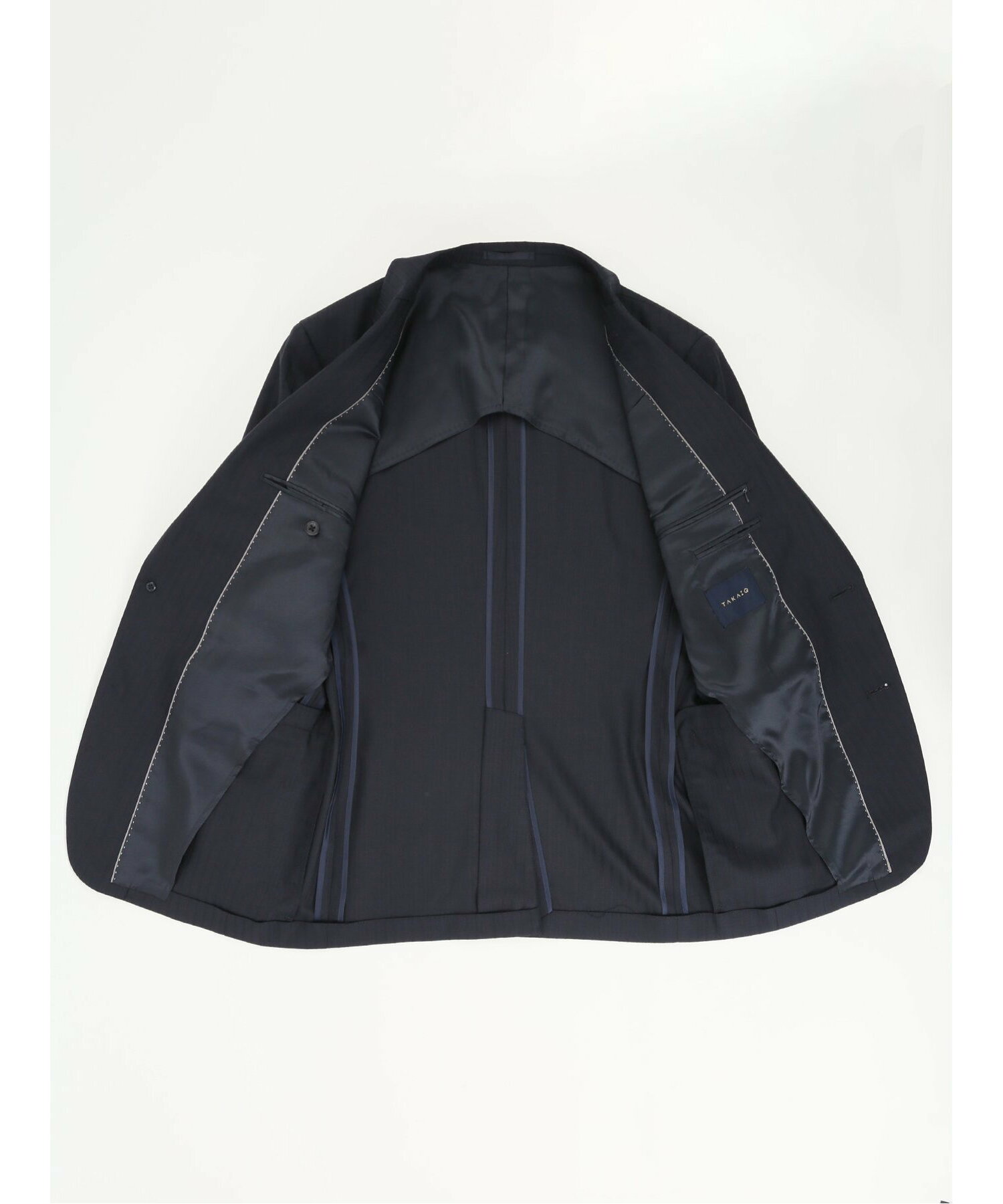 光沢ウール混 スリムフィット 2ボタン3ピーススーツ シャドーストライプ紺 セットアップ ジャケット ビジネス メンズ